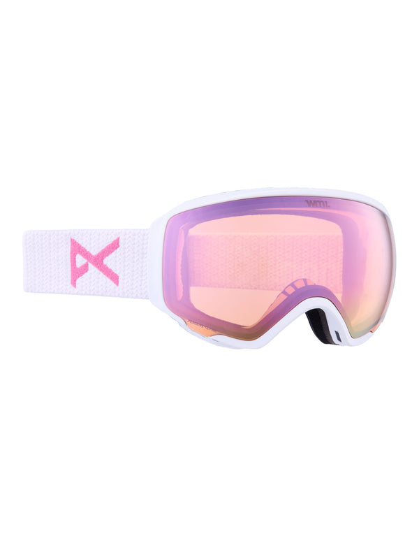 Anon WM1 MFI Womens Low Bridge Fit Ski Goggles-White / Perceive Pink Lens + Perceive Blue Spare Lens-aussieskier.com