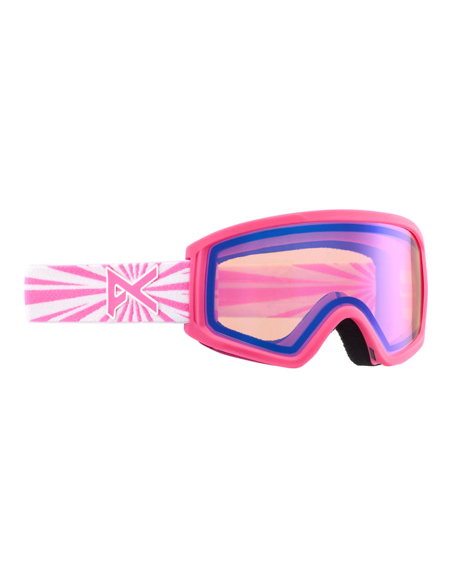 Anon Tracker Junior Low Bridge Fit Ski Goggles-Pink Flag / Blue Amber Lens-aussieskier.com