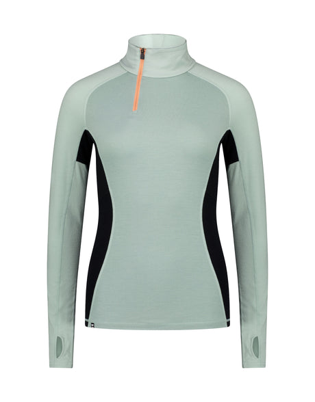 Mons Royale Womens Olympus 3.0 Half Zip Base Layer-Small-Glacier / Dew / Black-aussieskier.com