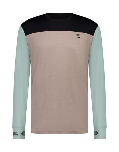 Mons Royale Mens Yotei Tech Long Sleeve Base Layer-Small-Dew / Cinder / Black-aussieskier.com
