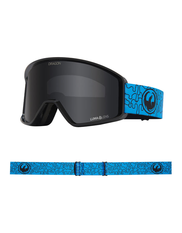 Dragon DXT OTG Ski Goggles-Drippy Blue / Lumalens Dark Smoke Lens-Standard Fit-aussieskier.com
