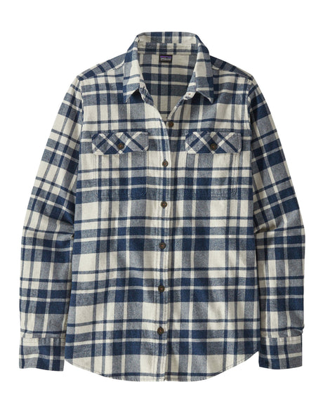 Patagonia Womens L/S Organic Cotton MW Fjord Flannel Shirt-Small-Ice Caps: Dyno White-aussieskier.com