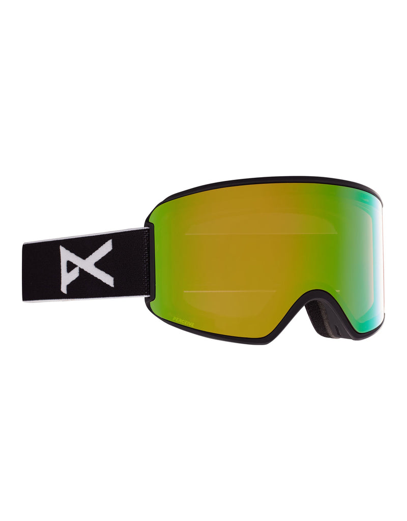 Anon WM3 MFI Womens Low Bridge Fit Ski Goggles-Black / Perceive Green Lens + Perceive Pink Spare Lens-aussieskier.com