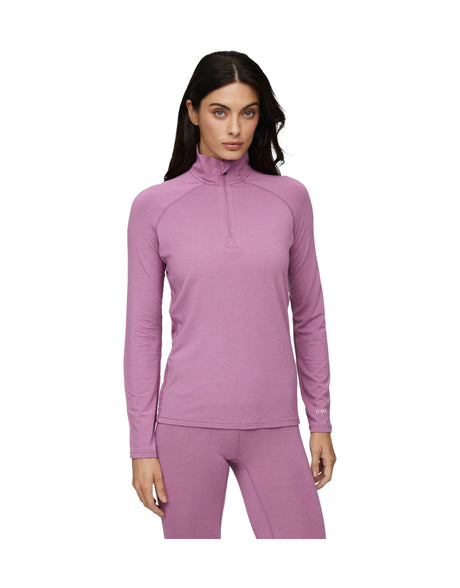 Le Bent Core 260 Midweight Zip Neck Womens Base Layer-Small-Flowering Gum-aussieskier.com