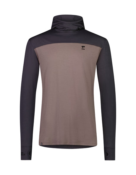 Mons Royale Mens Yotei Powder Hood Long Sleeve Base Layer-Small-Iron / Shale-aussieskier.com