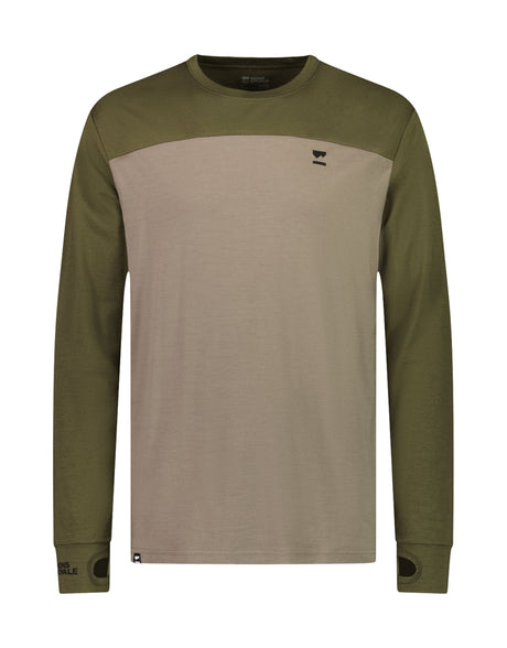 Mons Royale Mens Yotei Tech Long Sleeve Base Layer-Small-Dark Olive / Walnut-aussieskier.com