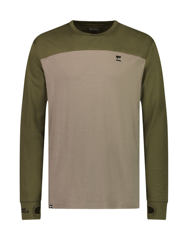 Mons Royale Mens Yotei Tech Long Sleeve Base Layer-Small-Dark Olive / Walnut-aussieskier.com