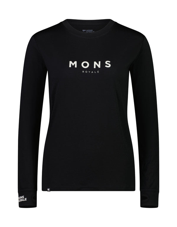 Mons Royale Womens Yotei BF Tech Long Sleeve Base Layer-Small-Classic Black-aussieskier.com