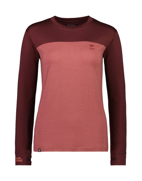 Mons Royale Womens Yotei BF Tech Long Sleeve Base Layer-Small-Dark Choc / Terracotta-aussieskier.com