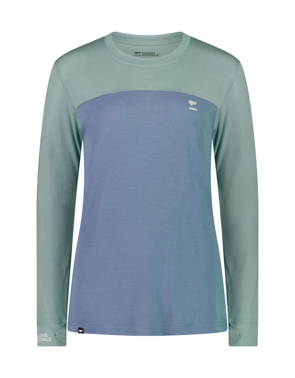 Mons Royale Womens Yotei BF Tech Long Sleeve Base Layer-Small-Iceberg / Powder Blue-aussieskier.com