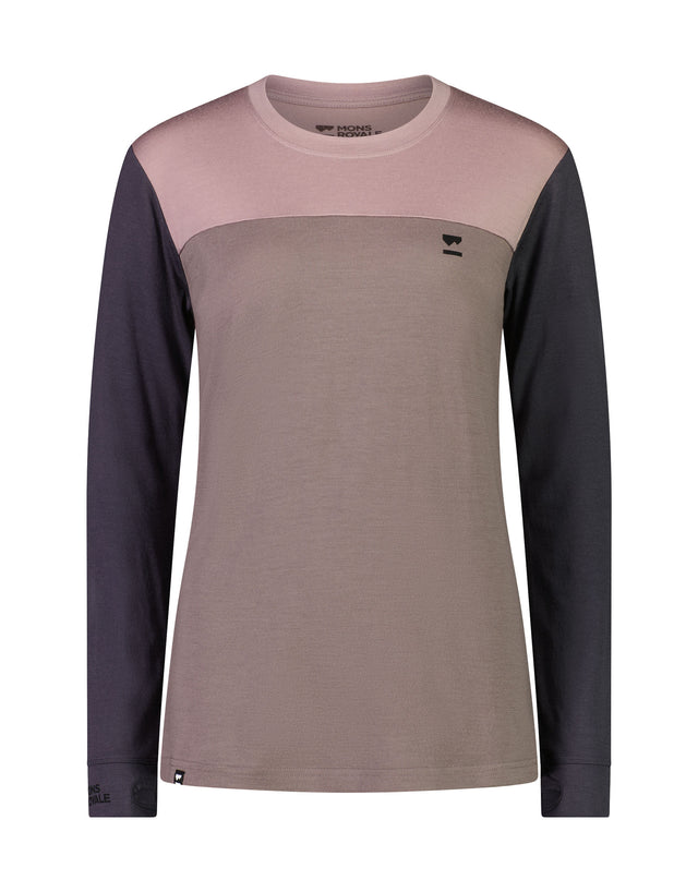 Mons Royale Womens Yotei BF Tech Long Sleeve Base Layer-Small-Mauve Dust-aussieskier.com