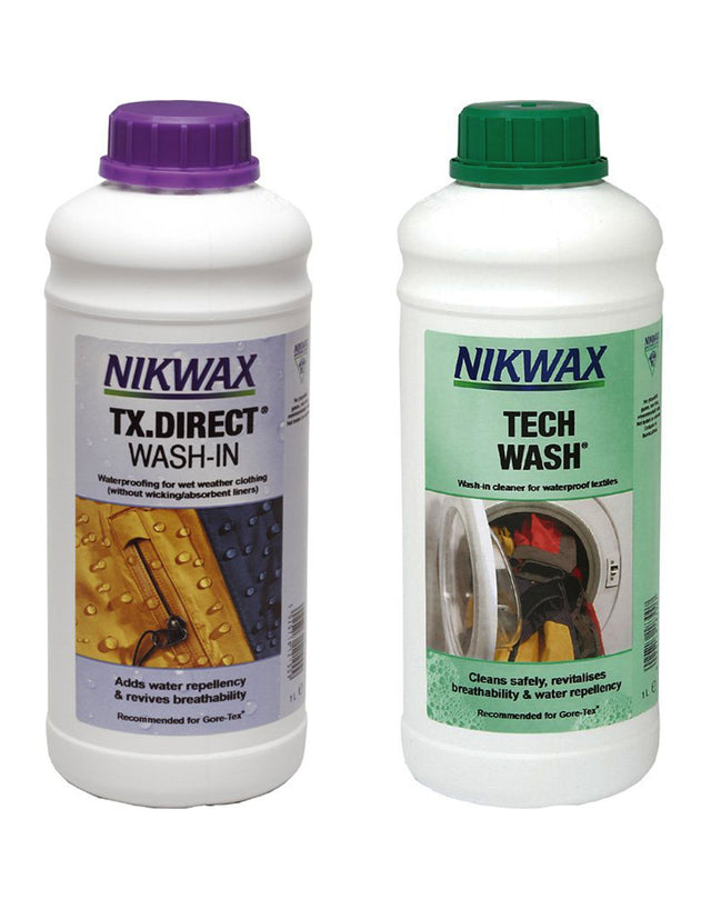 Nikwax Tech Wash + TX Direct Wash-in Waterproofer Package - 1L-aussieskier.com