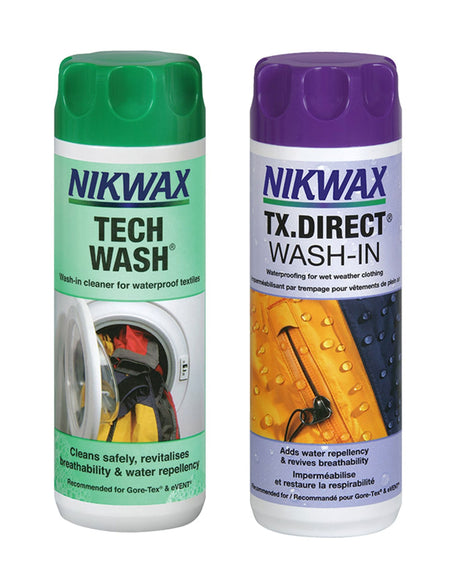 Nikwax Tech Wash + TX Direct Wash-in Waterproofer Package - 300ml-aussieskier.com