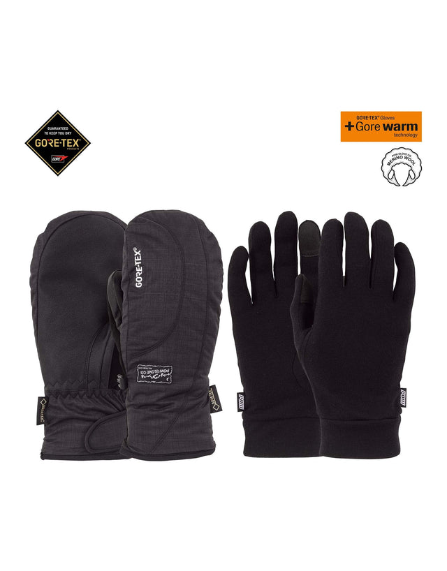 POW Crescent Short Gore Tex Womens Mittens-X Small-Black-aussieskier.com