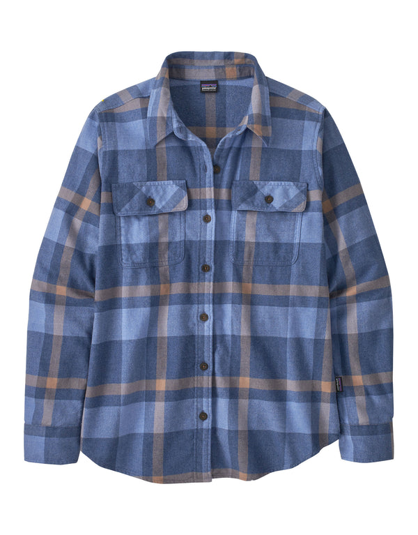 Patagonia Womens L/S Organic Cotton MW Fjord Flannel Shirt-Small-Comstock Current Blue-aussieskier.com
